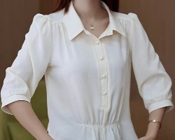 七分袖翻領襯衣