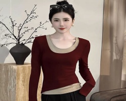 拼接假兩件長袖