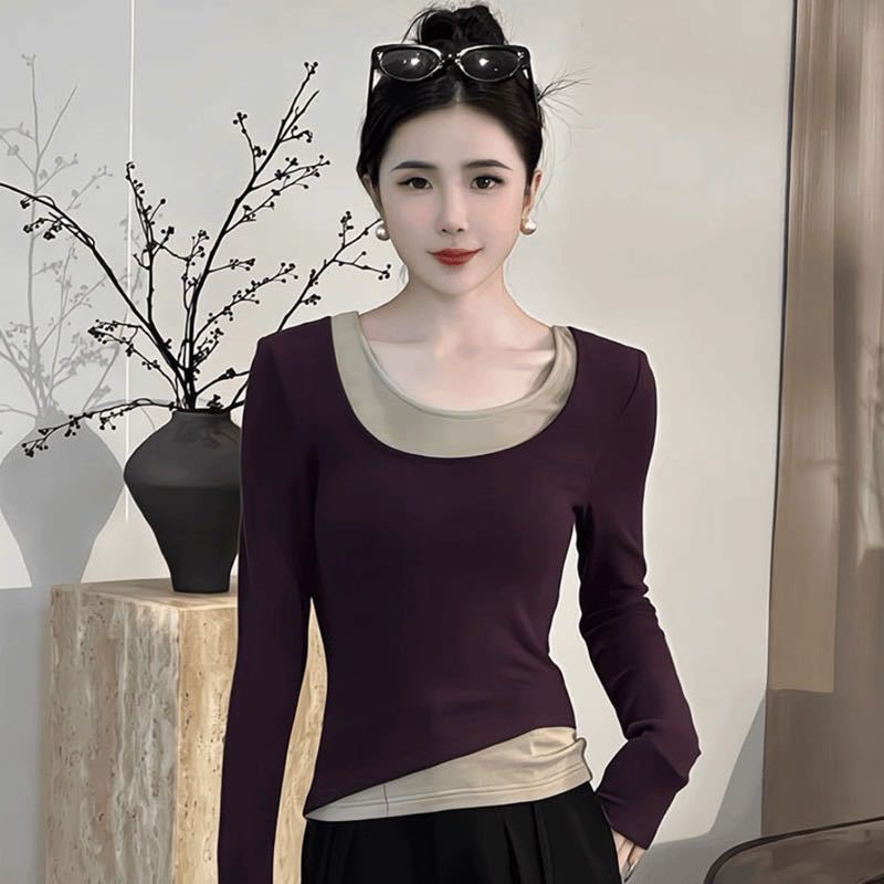 拼接假兩件長袖