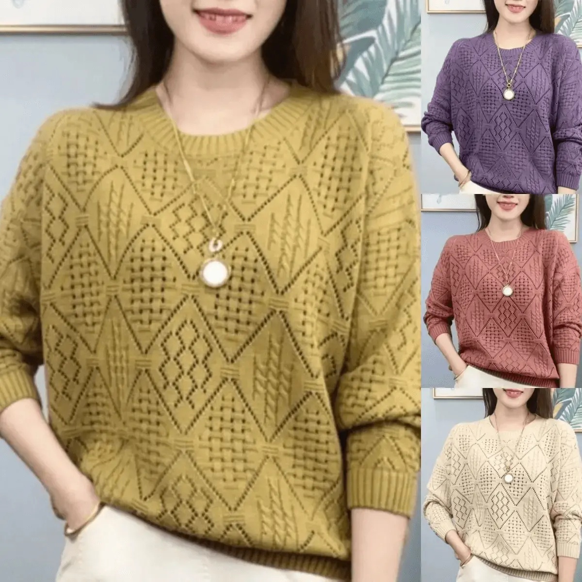 法式鏤空針織毛衣